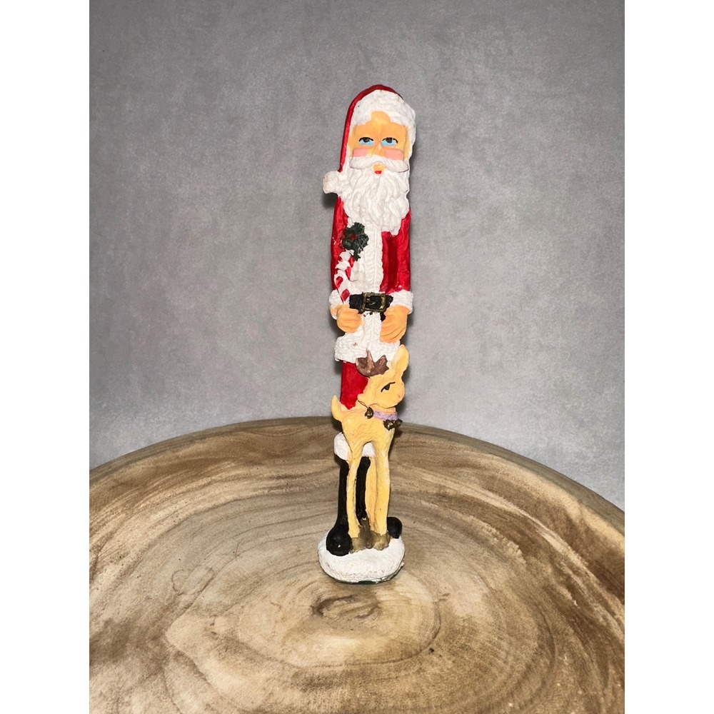 Vintage Santa Claus Figurine with Reindeer Christmas Decor Hand‎ Painted